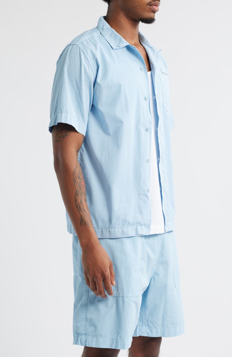 Service Works Script Logo Organic Cotton Camp Shirt, Alternate, color, Powder