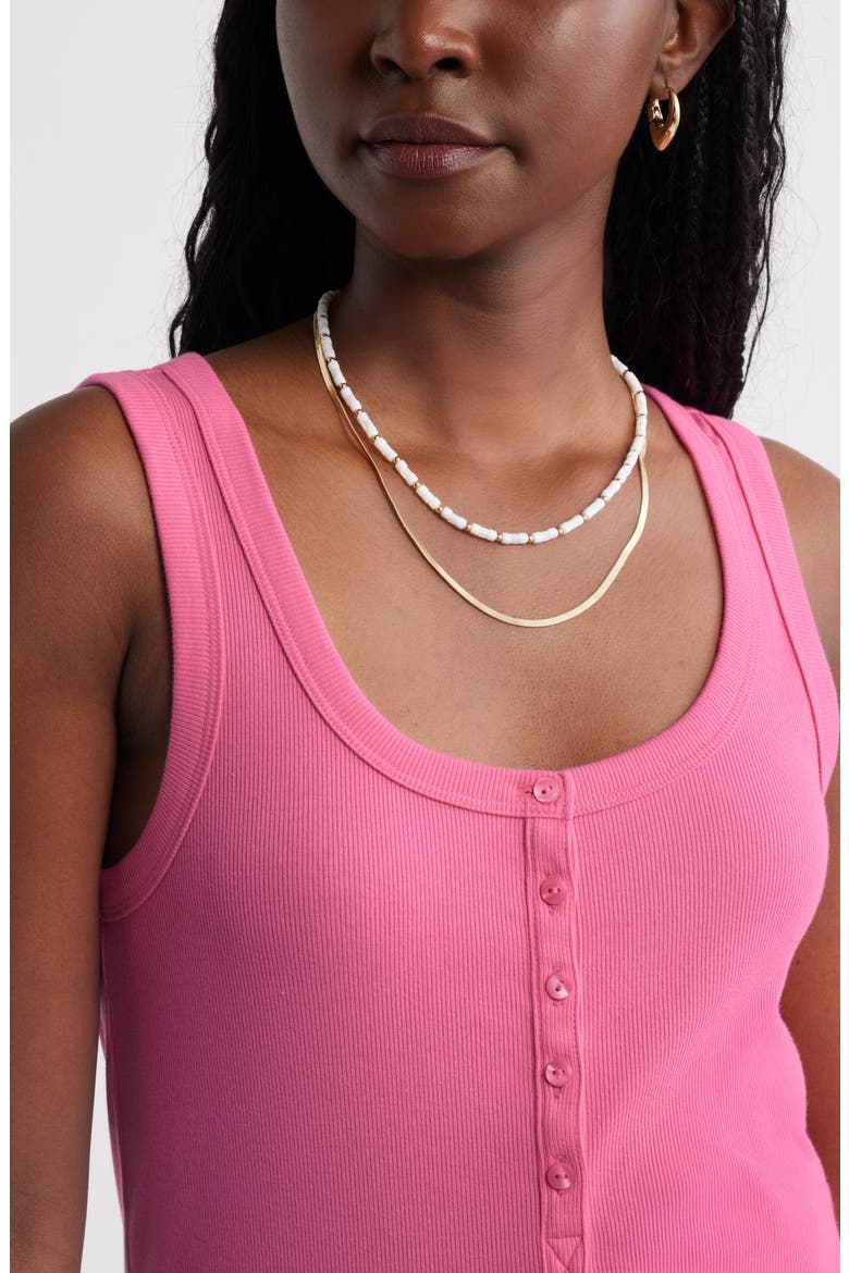 Cotton Blend Rib Henley Tank, Alternate, color, PINK SHOCK