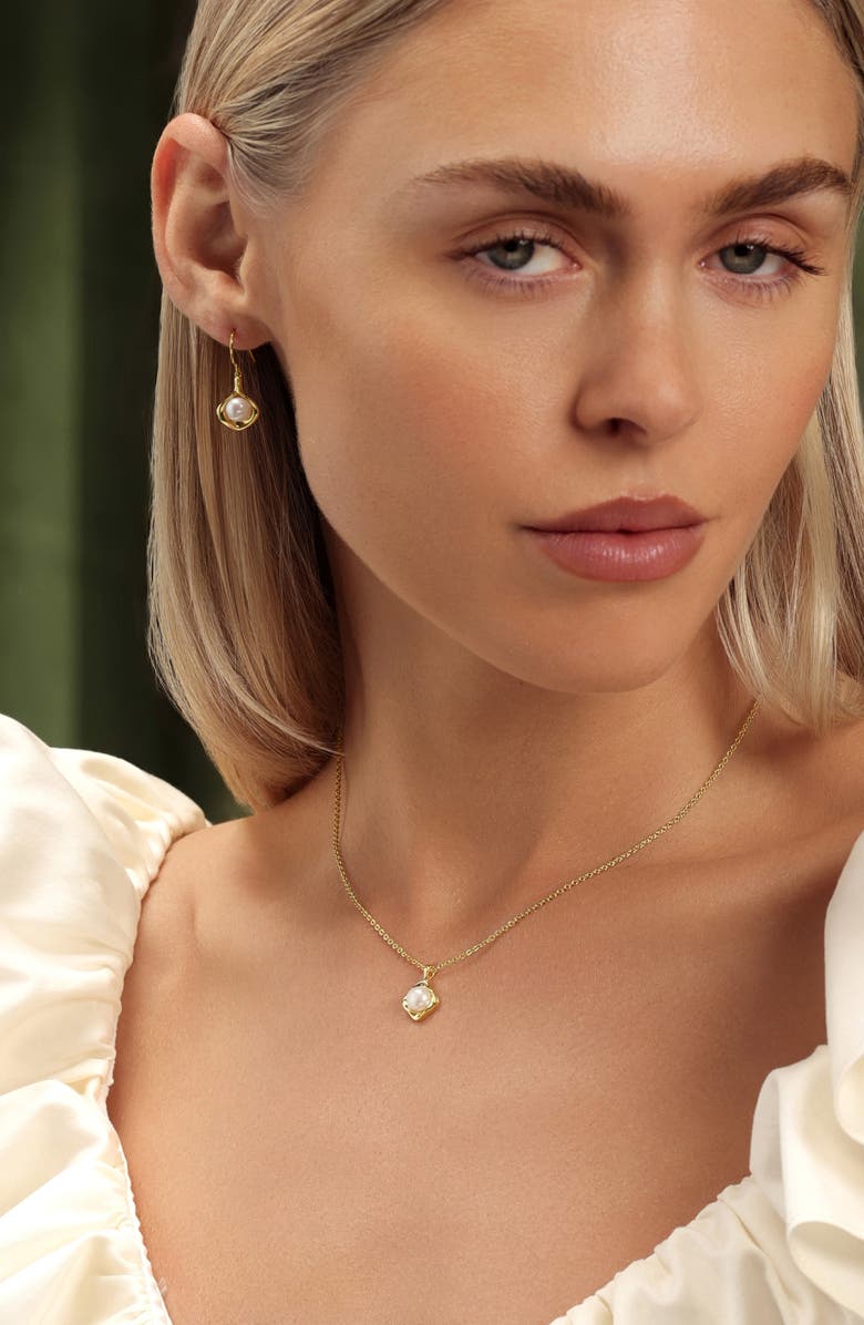 ATHRA LUXE Modern Muse Faux Pearl Drop Earrings, Alternate, color, Gold