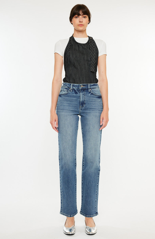 Kancan Ophelia High Rise True Straight Leg Jeans In Blue