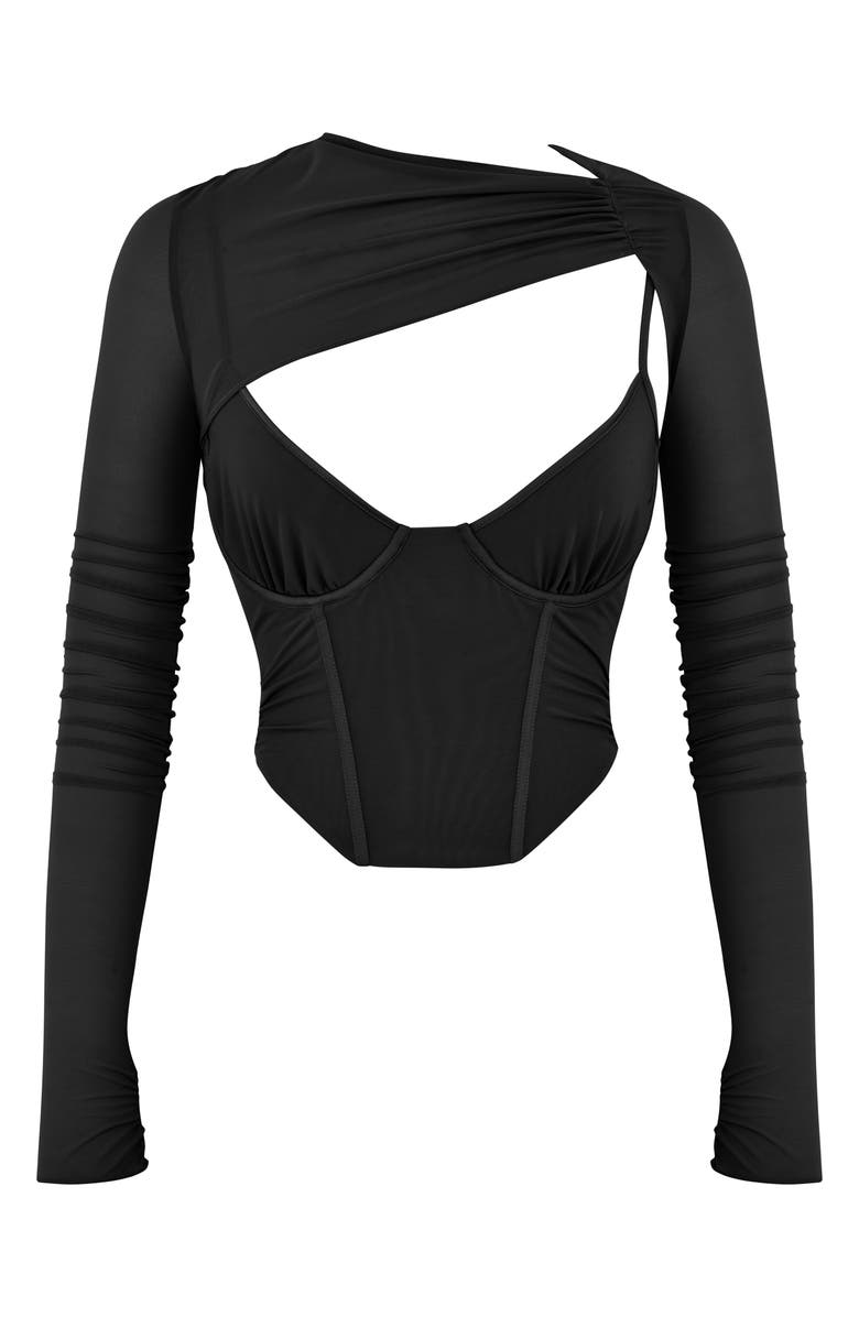 HOUSE OF CB Isabel Asymmetric Cutout Mesh Corset Top, Alternate, color, 