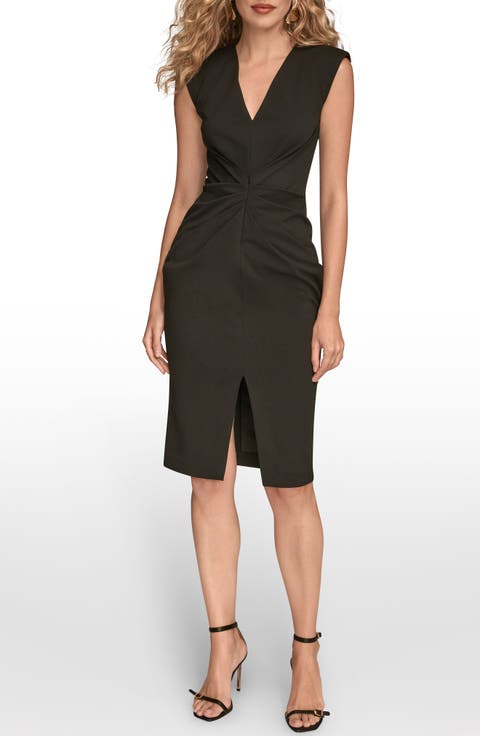 Center Ruched Crepe Sheath Dress