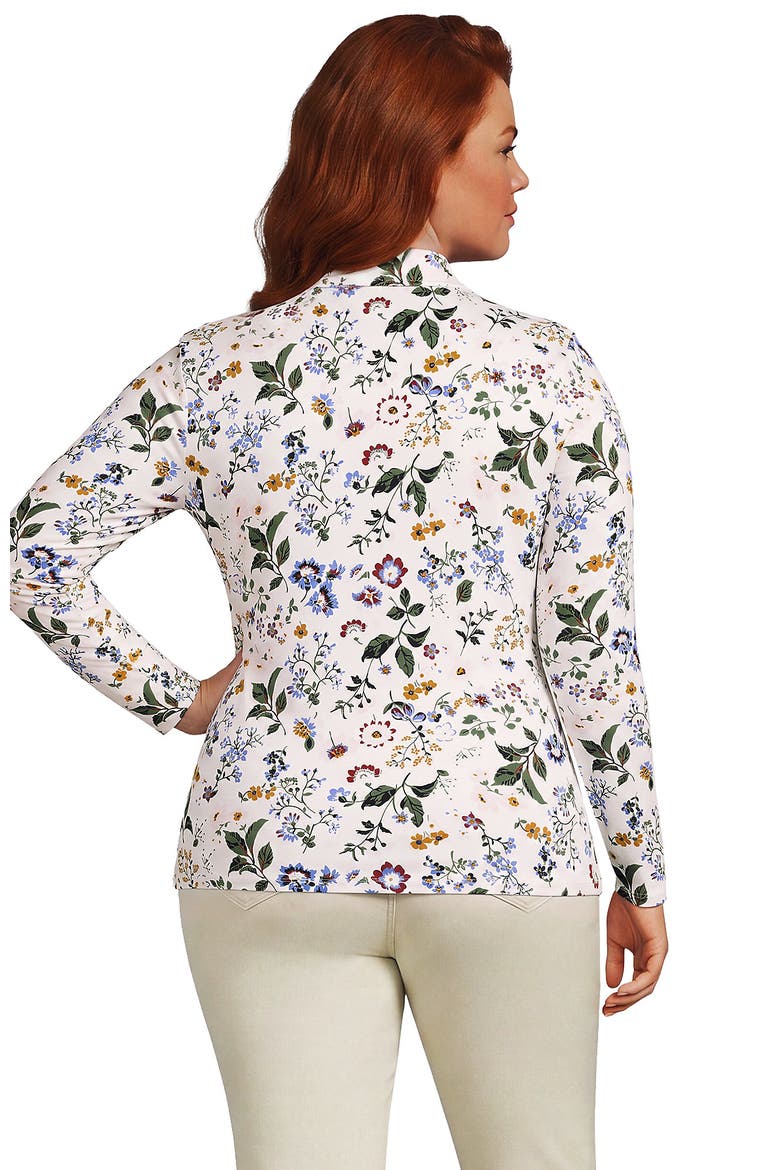 Plus Size Long Sleeve Lightweight Jersey Adjustable Tie Collar Top, Alternate, color, Ivory Multi Floral