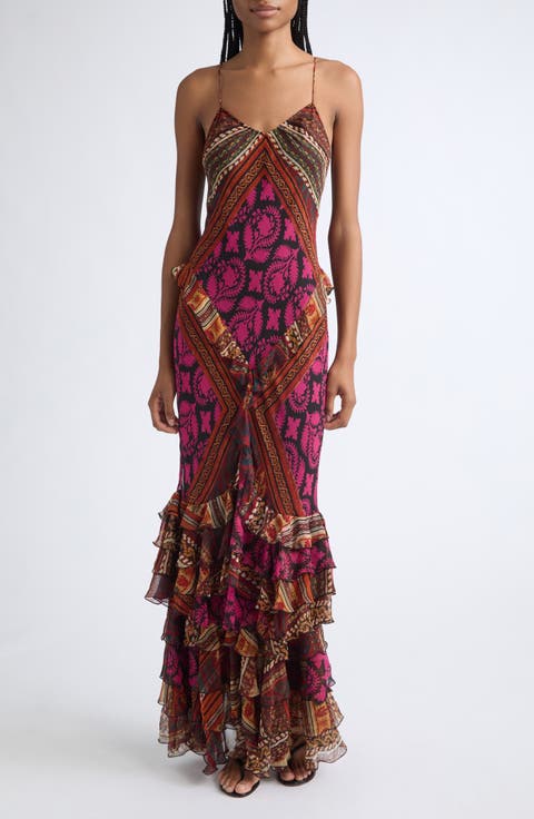 Nadia Printed Silk Maxi Gown
