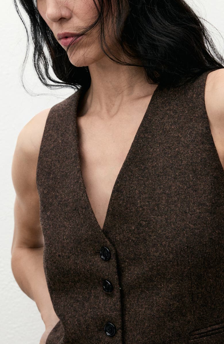 MANGO Speckled Wool Blend Waistcoat, Alternate, color, Brown