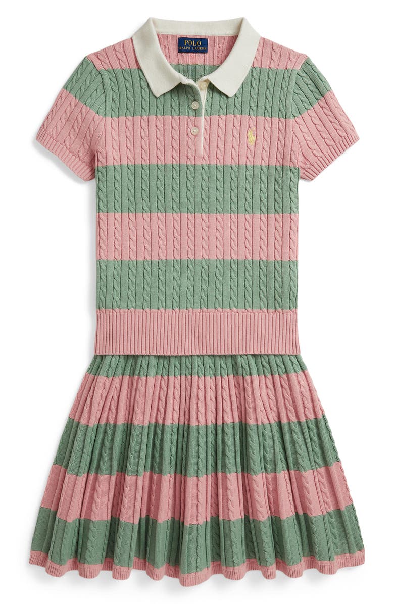 Polo Ralph Lauren Kids' Cable Knit Polo Sweater & Skirt Set, Main, color, Adirondack Rose Multi