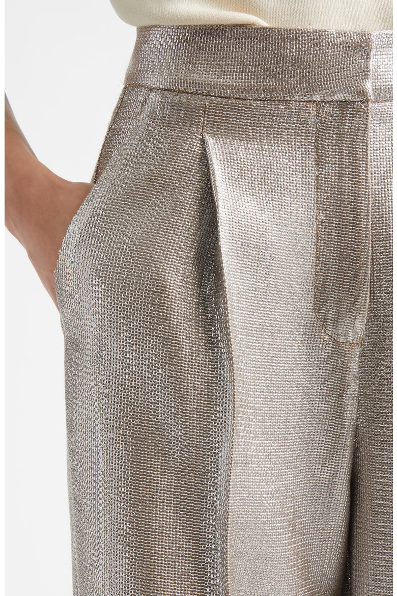 Pleat Front Lamé Suiting Trousers, Alternate, color, ANTIQUE SILVER