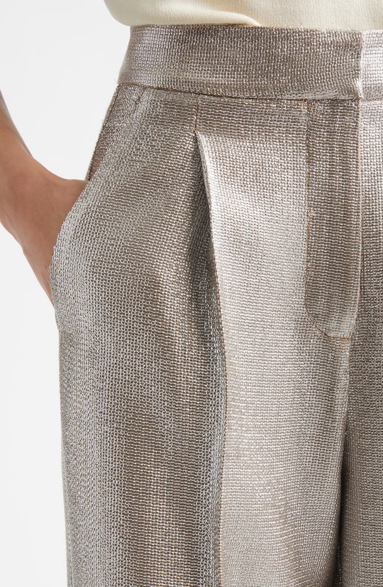 ST. JOHN Pleat Front Lamé Suiting Trousers, Alternate, color, Antique Silver
