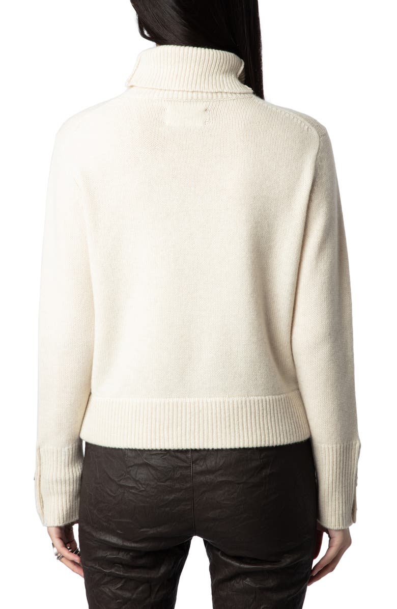 Zadig & Voltaire Rhinestone Trim Turtleneck Cashmere Sweater, Alternate, color, 