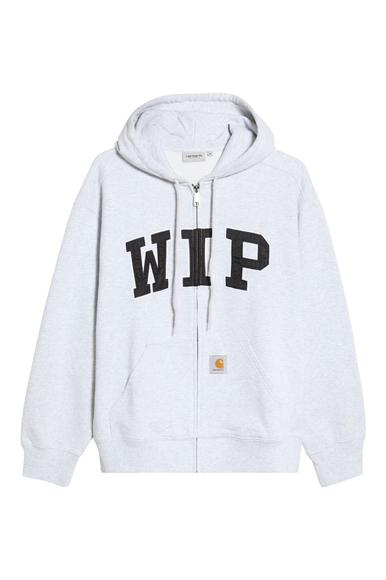 WIP Logo Patch Cotton Blend Full Zip Hoodie, Main, color, ASH HEATHER (STONE WASHED)
