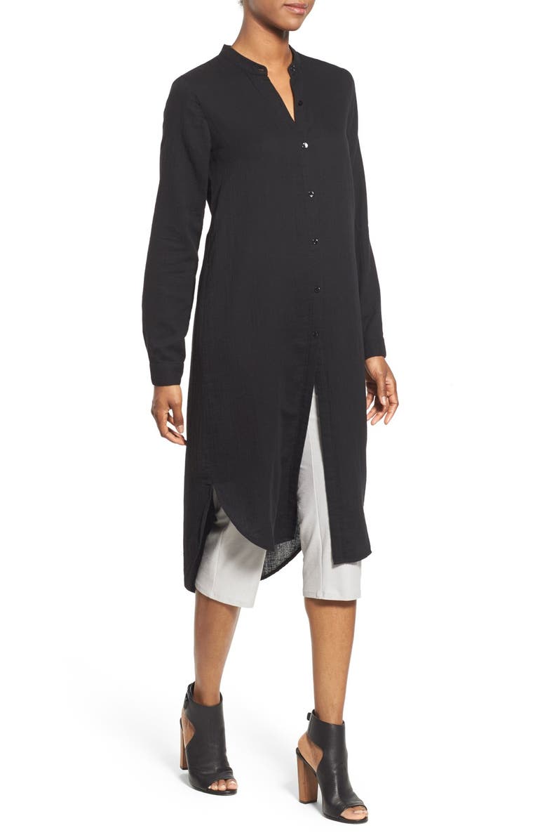 Eileen Fisher Mandarin Collar Layering Shirtdress, Alternate, color, Black