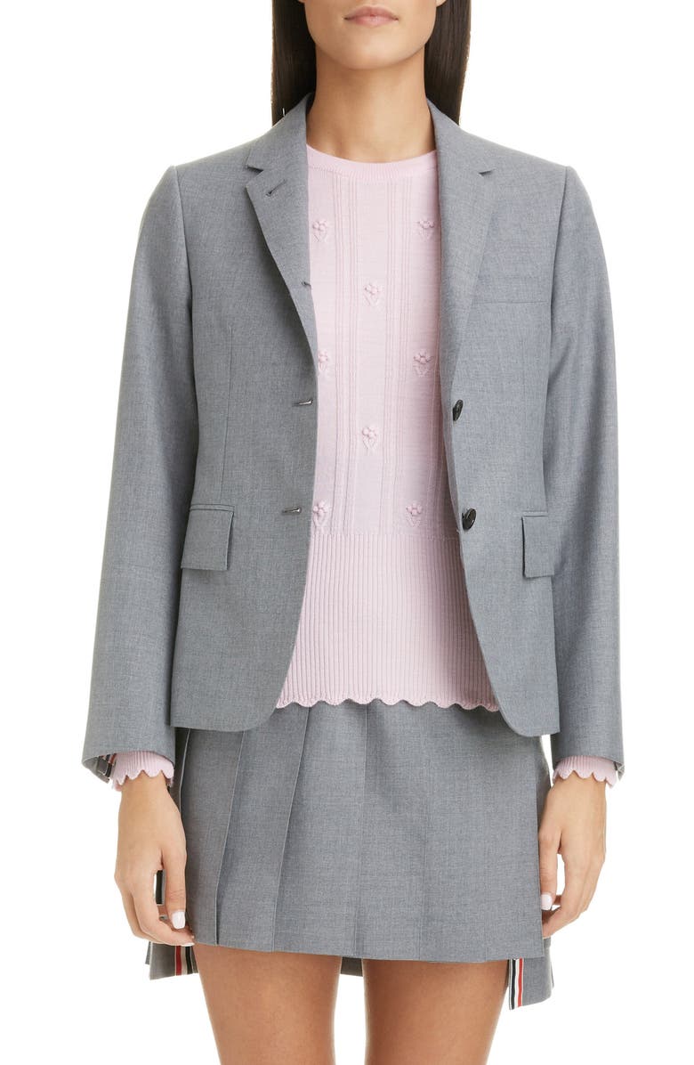 Thom Browne Shrunken Wool Blend Blazer, Main, color, 