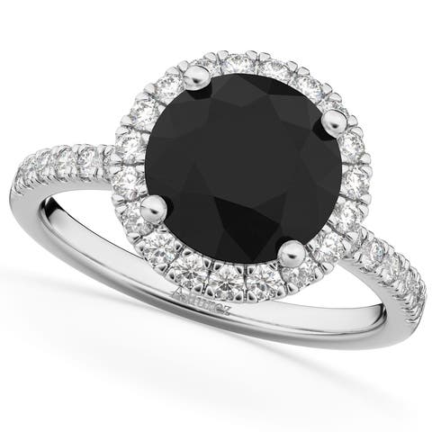 Halo White & Black Diamond Engagement Ring 14K