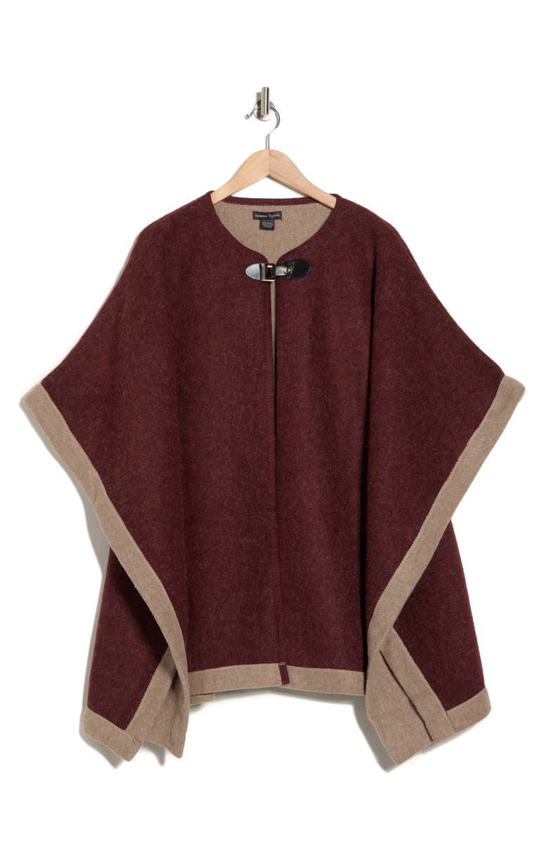 Nanette Lepore Two-Tone Buckled Ruana, Alternate, color, Burgundy