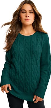 Roaman's Plus Size Cozy Cable Crewneck Sweater