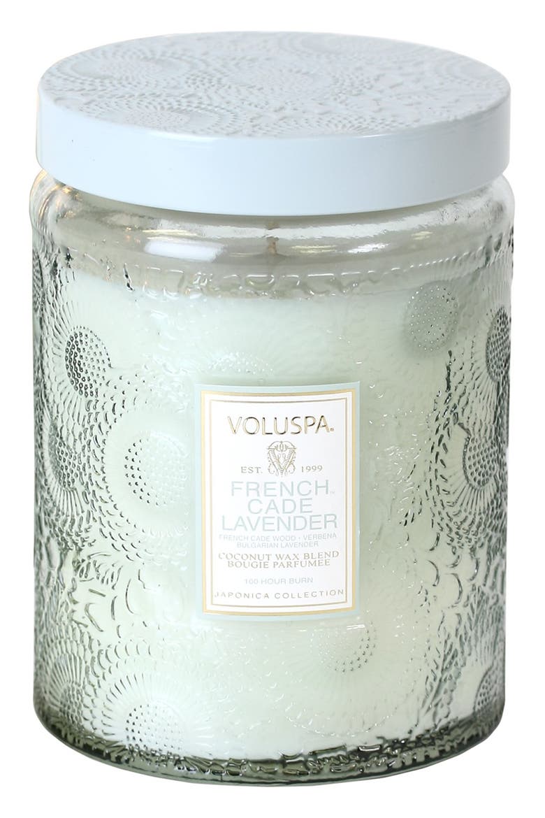 Japonica French Cade Lavender Large Embossed Jar Candle, Alternate, color, NO COLOR