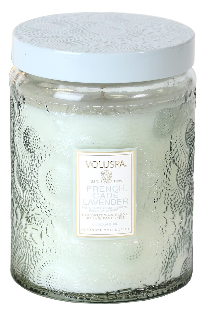 Voluspa Japonica French Cade Lavender Large Embossed Jar Candle, Alternate, color, 