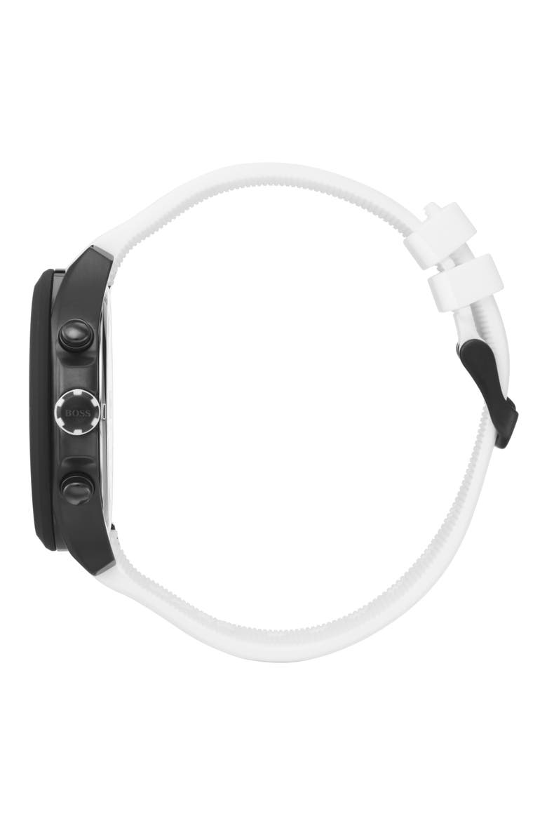 Velocity Chronograph Rubber Strap Watch, 45mm, Alternate, color, WHITE/ BLACK