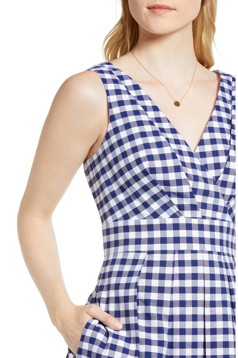 Gingham Fit & Flare Midi Dress, Alternate, color, NAVY GINGHAM