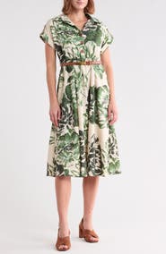 BADGLEY MISCHKA Floral Short Sleeve Belted Midi Dress