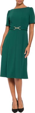 London Times Horseshoe Buckle Midi Dress