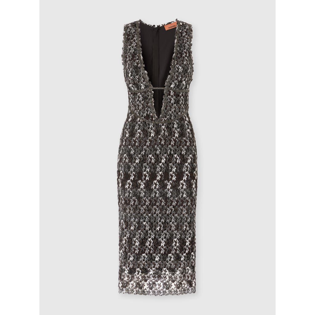 Missoni Midi Dress With V-neck And Embroidered Lace In Multi
