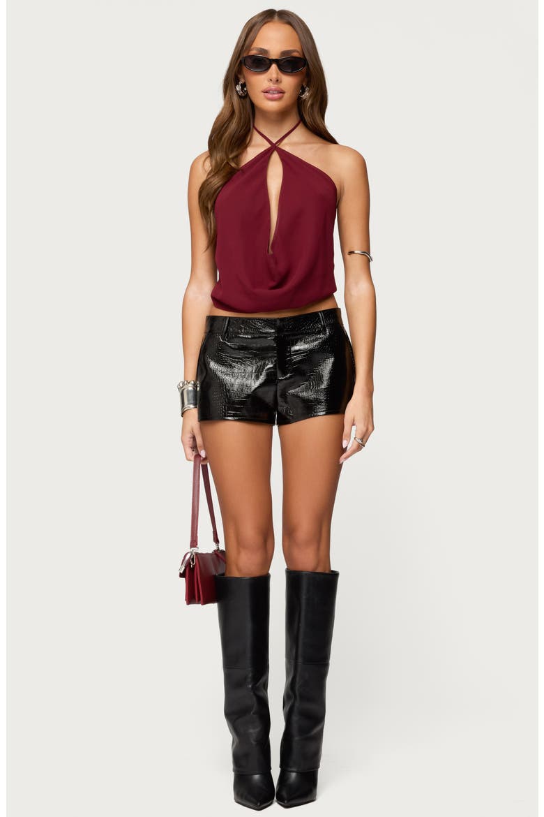 Matilde Croc Faux Leather Shorts, Alternate, color, BLACK