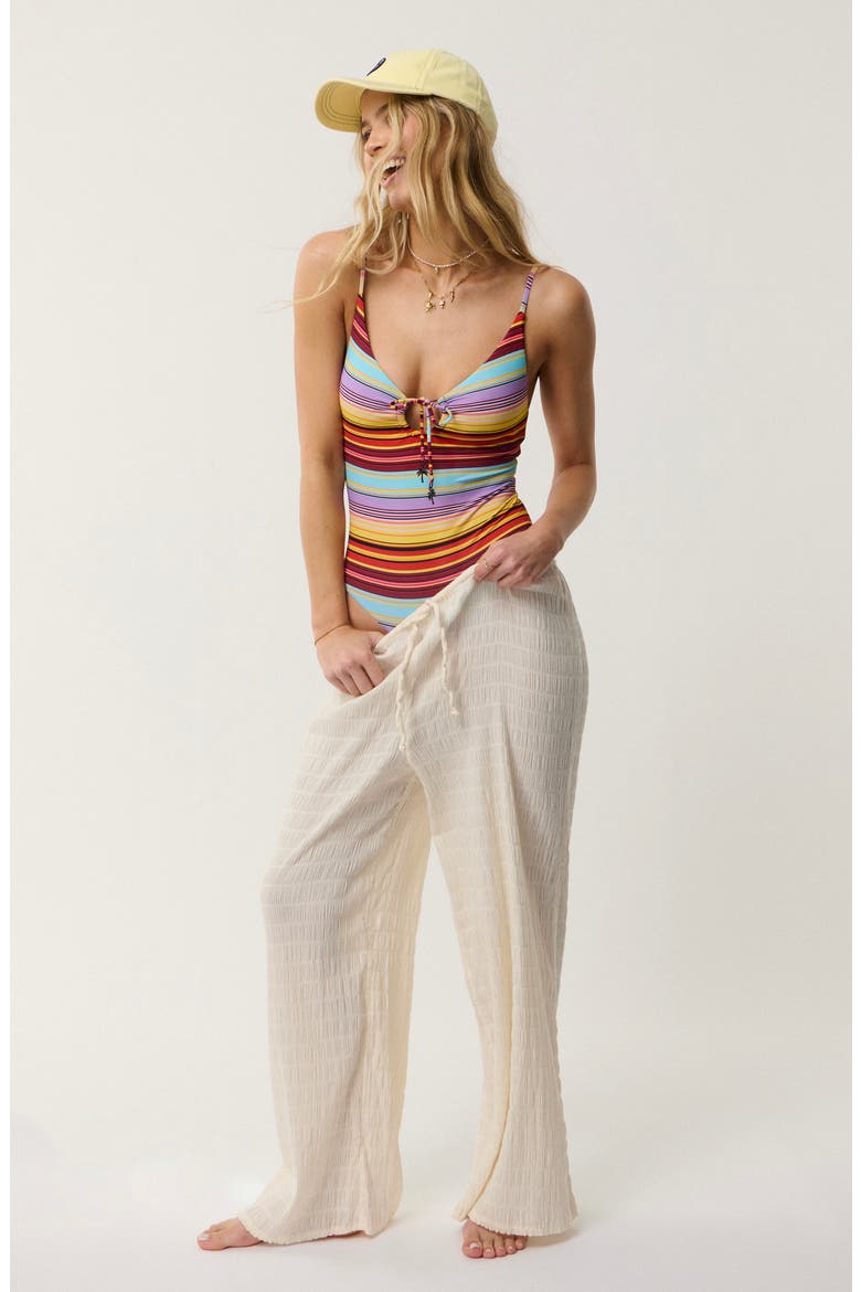 Retro Stripe Full One Piece Swimsuit, Alternate, color, RED MULTI
