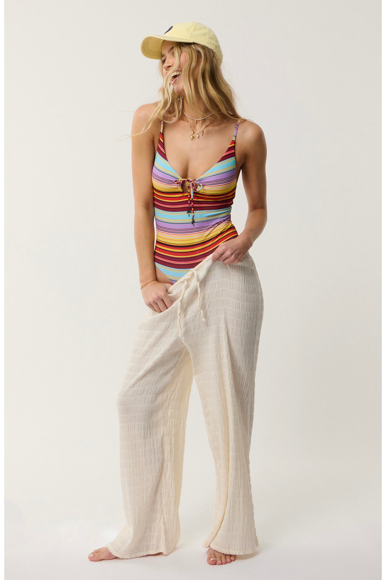 Red 4591 Rip Curl Retro Stripe Full One Piece Swimsuit (Women) | Nordstrom