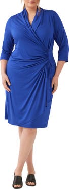 Karen Kane Three Quarter Sleeve Jersey Cascade Faux Wrap Dress