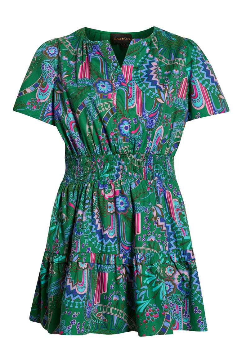 Vesper Geo Aylin Smocked Waist Cotton Minidress, Alternate, color, KELLY-BLUE-MUL