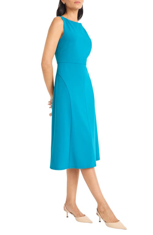 Maggy London Boat Neck Sleeveless Fit & Flare Dress In Blue