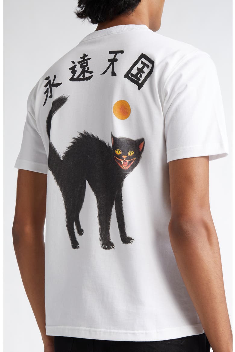 Black Cat Cotton Graphic T-Shirt, Alternate, color, WHITE