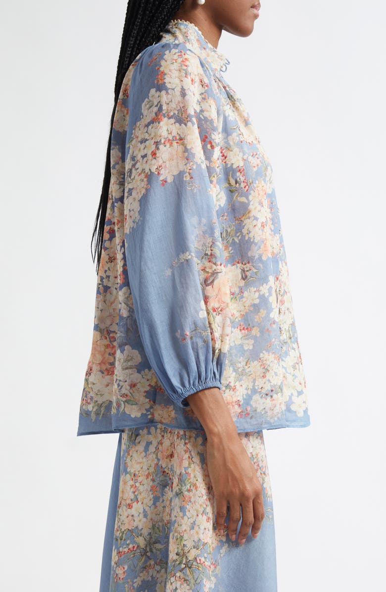 Zimmermann Cascadian Billow Linen Button-Up Shirt, Alternate, color, Blue Botanical Floral