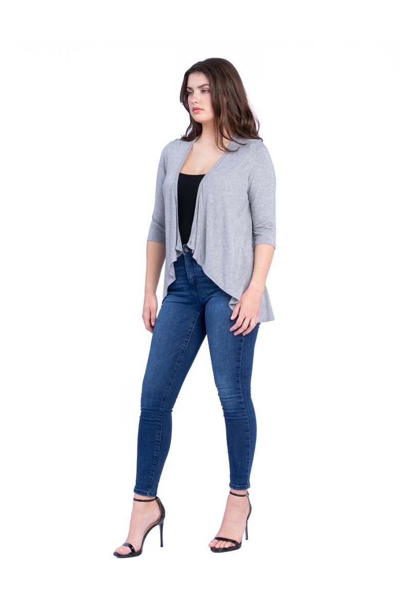 24seven Comfort Apparel Elbow Length Sleeve Open Front Cardigan, Alternate, color, Heather