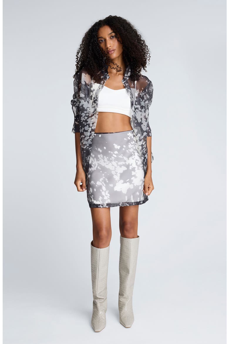 Print Sheer Button-Up Shirt, Alternate, color, MINK TAUPE/ OYSTER