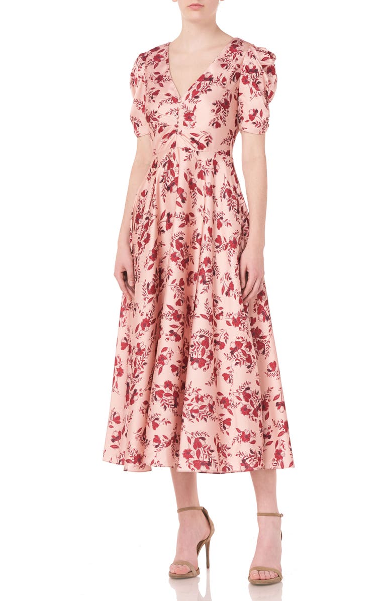 ML Monique Lhuillier Printed Floral Midi Dress, Alternate, color,