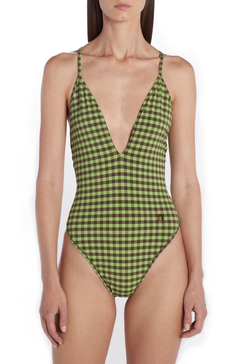 Gingham One-Piece Swimsuit, Main, color, F1AKZ PINE