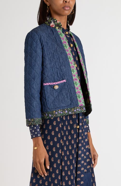Valentino Womens Blu Medio Chambray Floral-print Denim Jacket In Blue