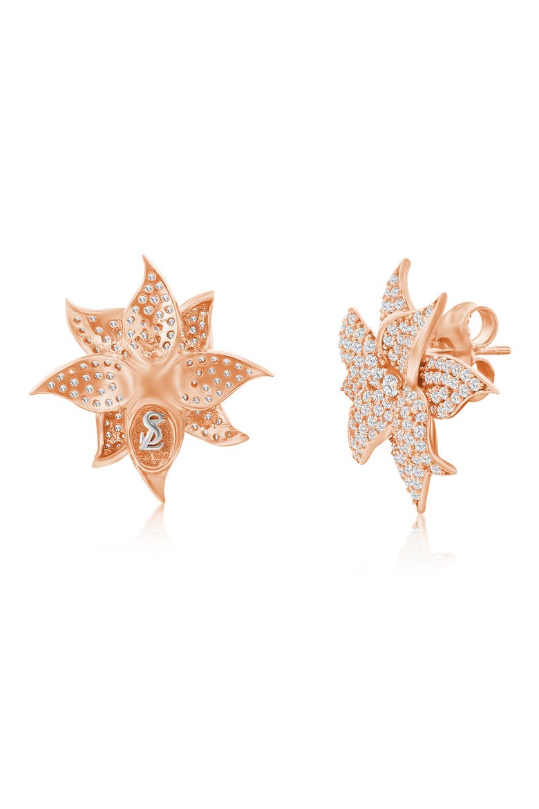 Cubic Zirconia Flower Stud Earrings, Alternate, color, PINK
