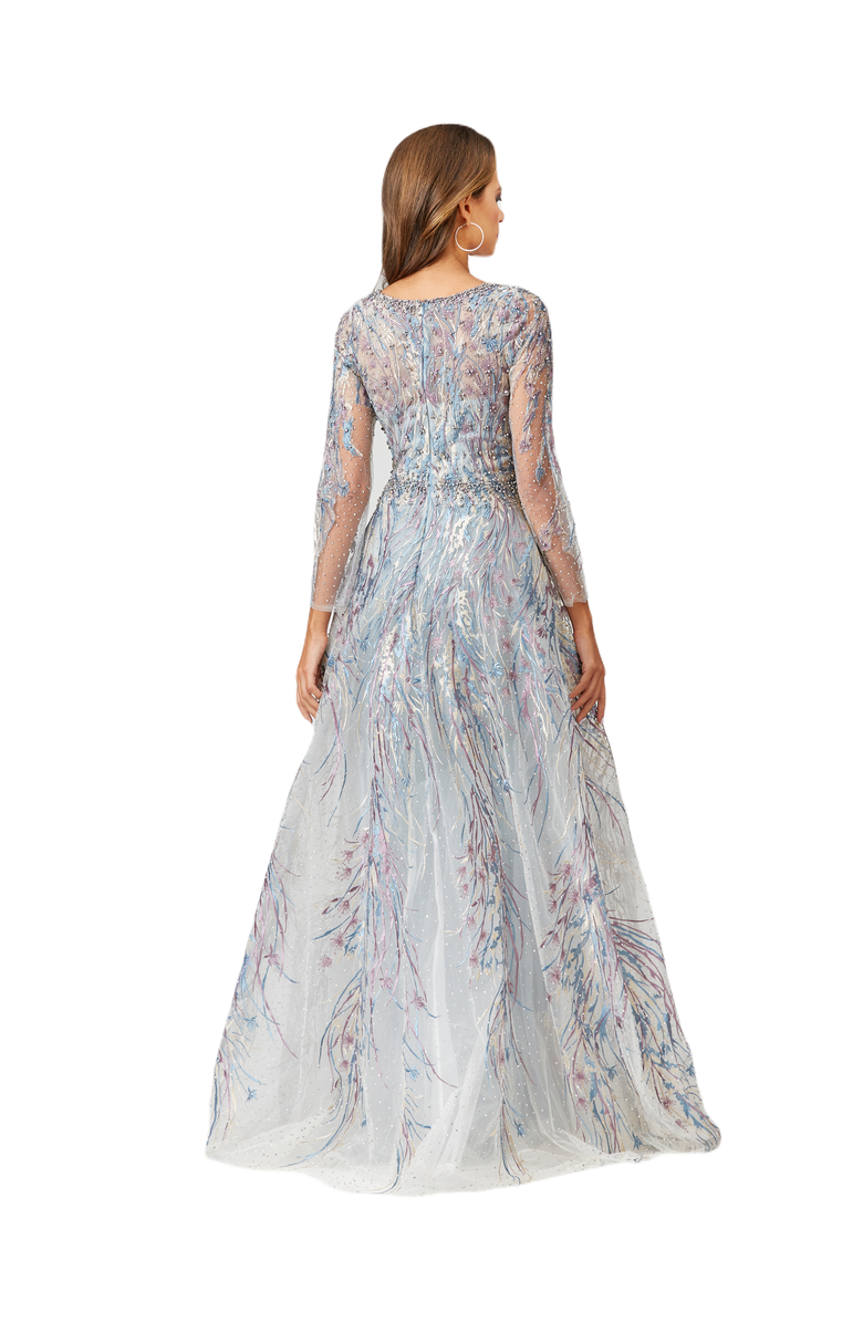 LARA New York Long Sleeve Lace Gown with Overskirt, Alternate, color, Multi