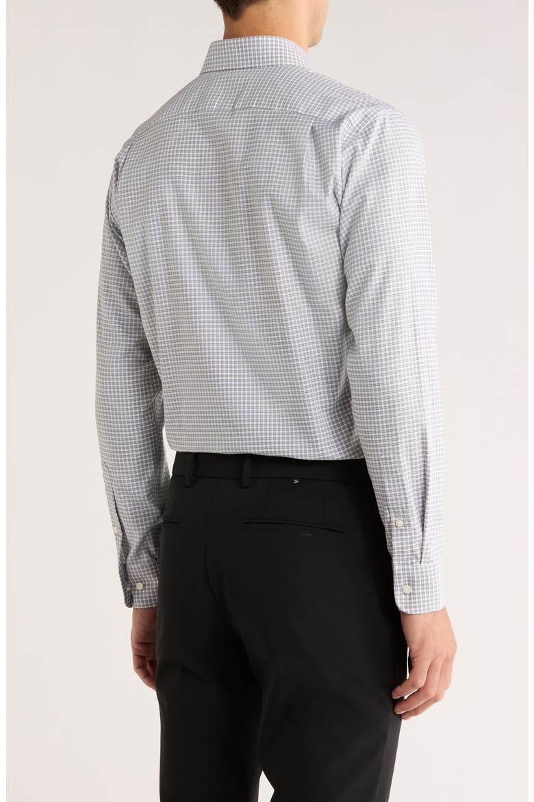 Trim Fit Check Premium Non Iron Cotton Dress Shirt, Alternate, color, OLIVE- NAVY CLINE PLAID