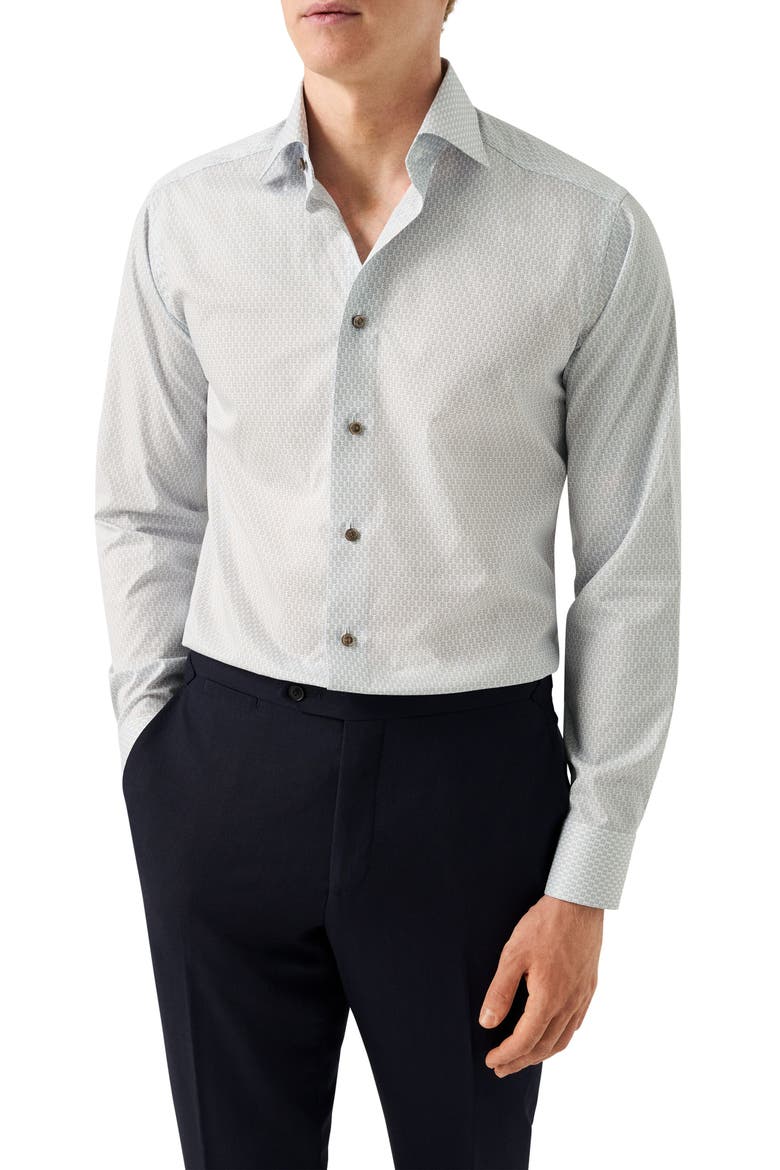 Slim Fit Geometric Print Cotton Dress Shirt, Main, color, MEDIUM BROWN