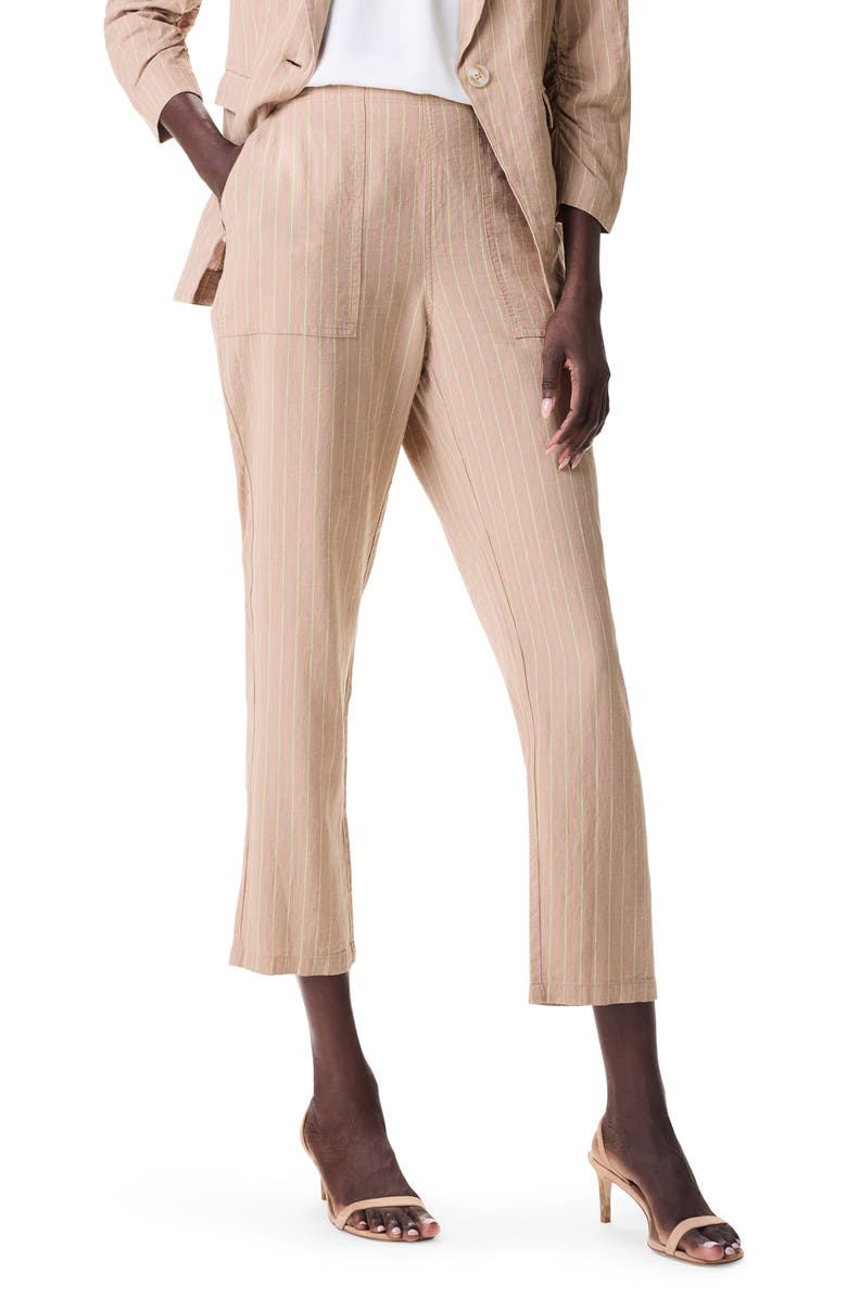 NIC+ZOE Central Park Pinstripe Linen Blend Ankle Pants, Alternate, color, Neutral Multi