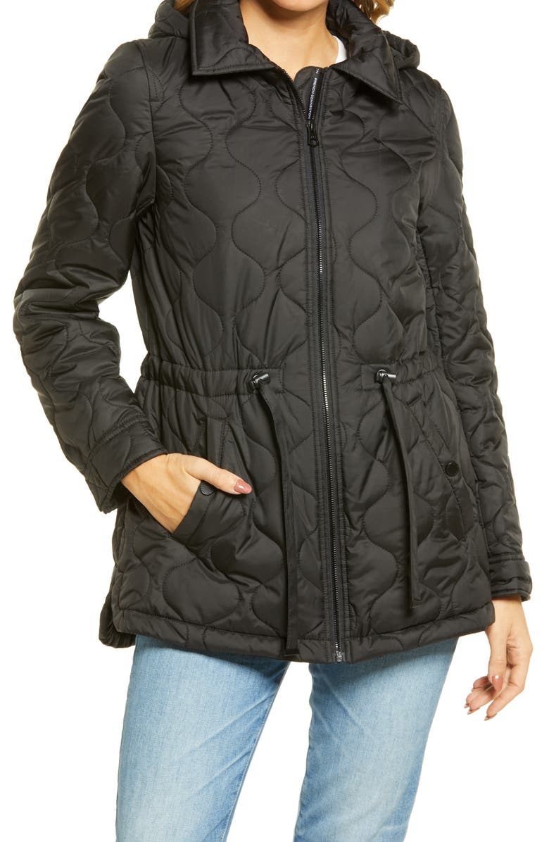 French Connection Onion Quilted Hooded Coat, Alternate, color,