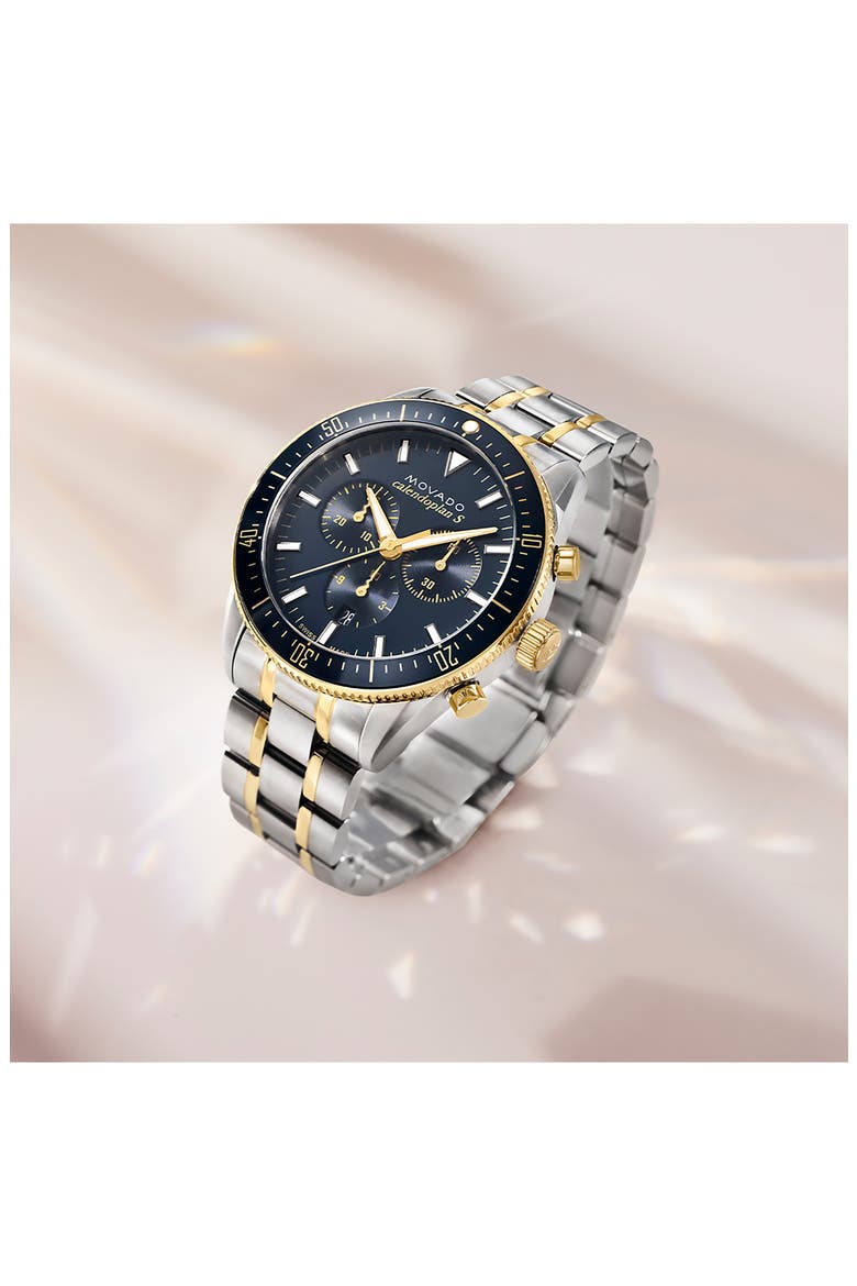 Heritage Calendoplan Chronograph Bracelet Watch, 42mm, Alternate, color, BLUE