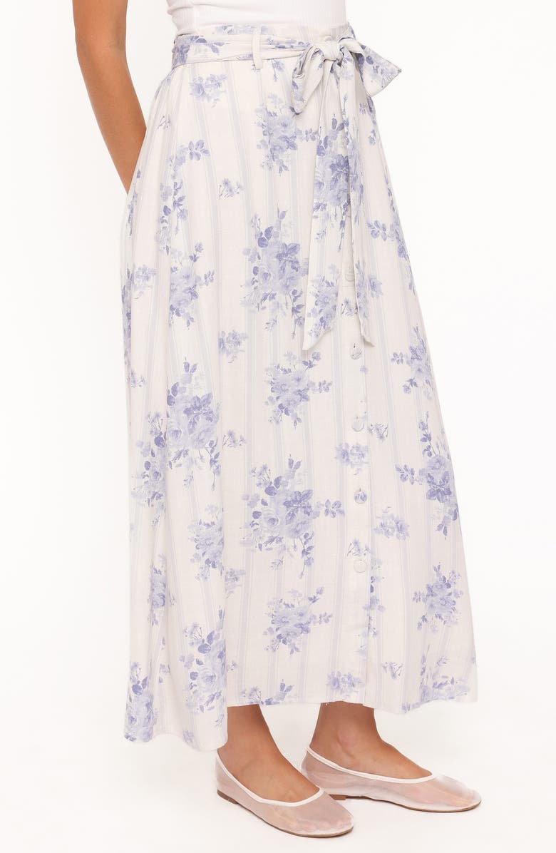 Petal & Pup Xander Tie Waist Cotton & Linen Maxi Skirt, Alternate, color, Lilac Floral