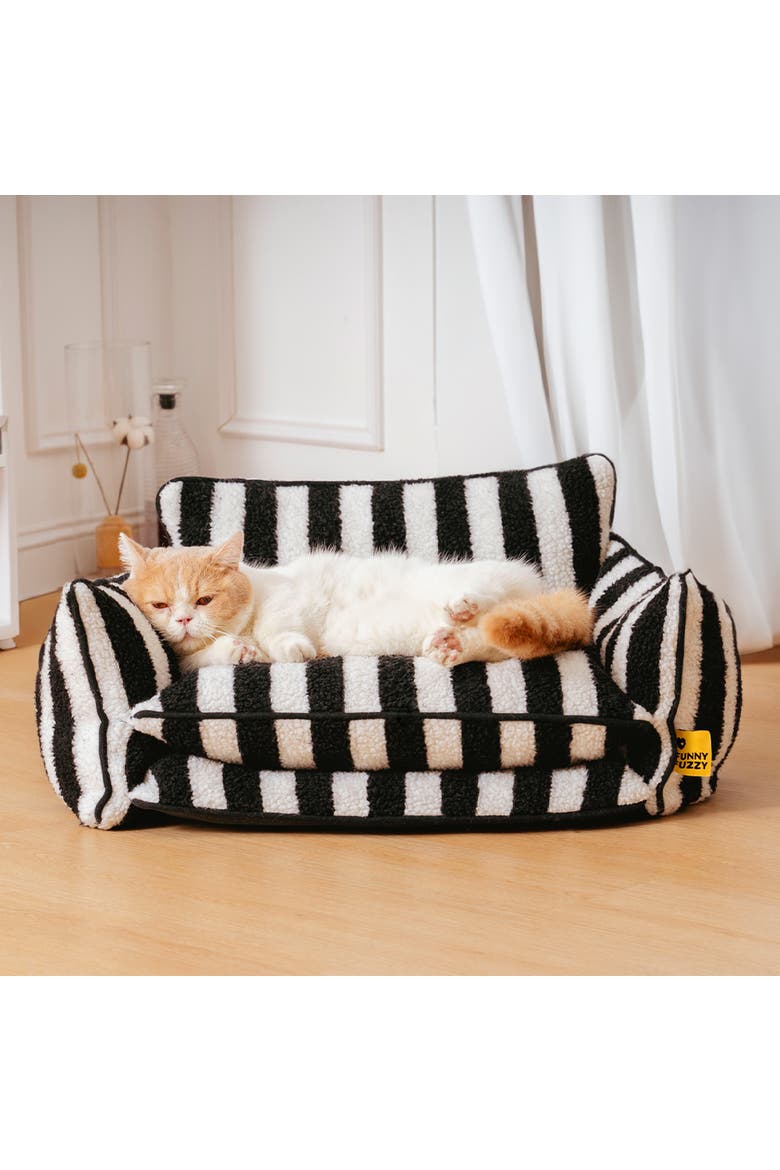 Striped Faux Lambswool Double Layer Pet Sofa Bed, Alternate, color, Black