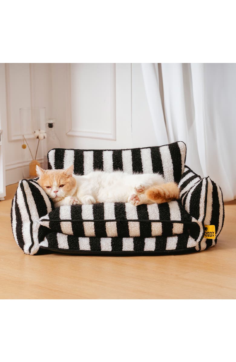 FunnyFuzzy Striped Faux Lambswool Double Layer Pet Sofa Bed, Alternate, color, Black
