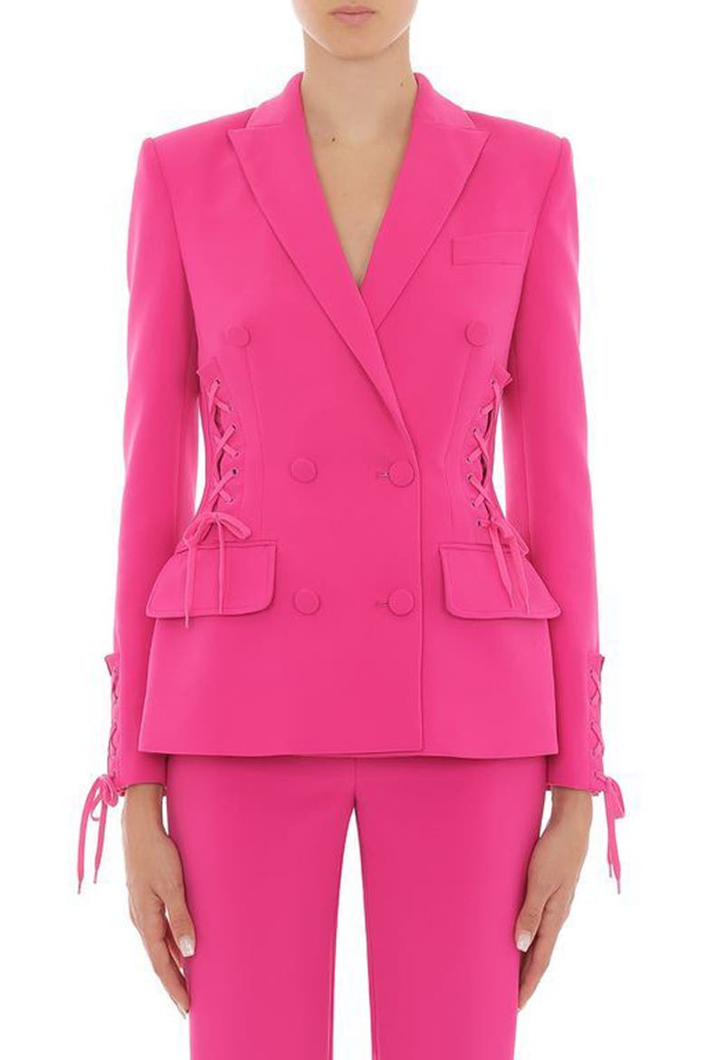 Lace-Up Double Breasted Crepe Blazer, Main, color, VIOLET